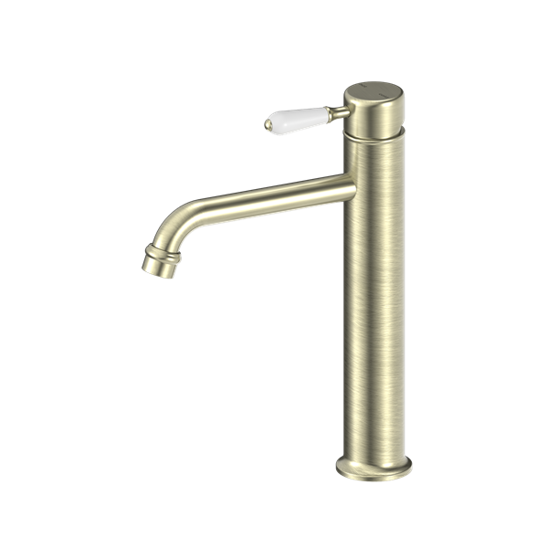 Nero York Straight Tall Basin Mixer with White Porcelain Lever
