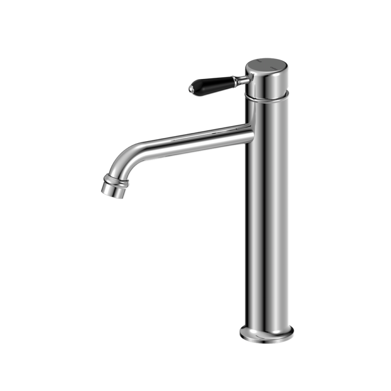 Nero York Straight Tall Basin Mixer with Black Porcelain Lever