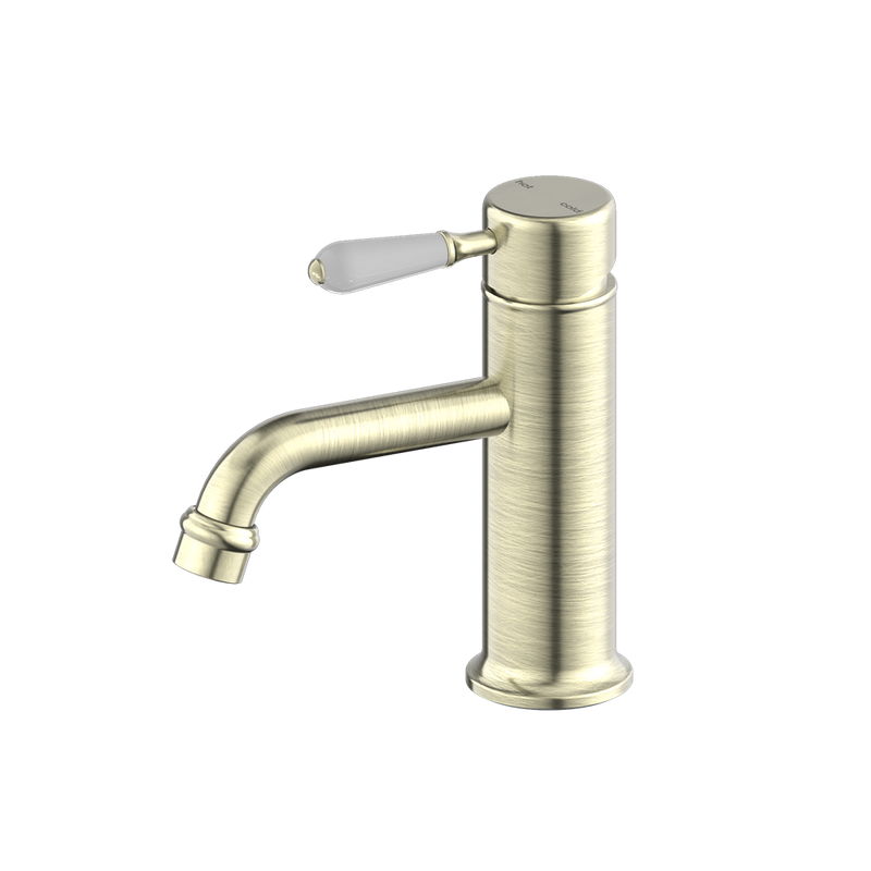 Nero York Straight Basin Mixer with White Porcelain Lever