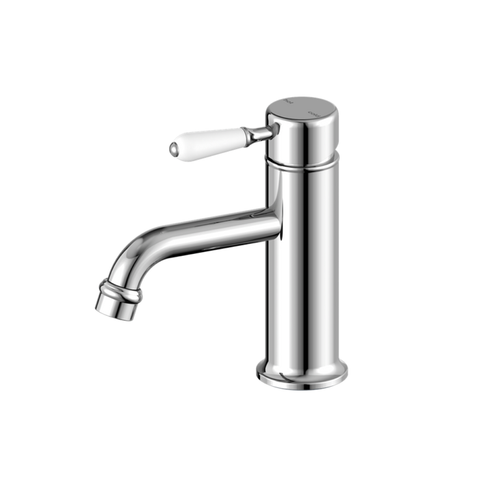 Nero York Straight Basin Mixer with White Porcelain Lever