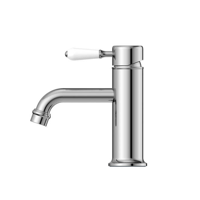 Nero York Straight Basin Mixer with White Porcelain Lever