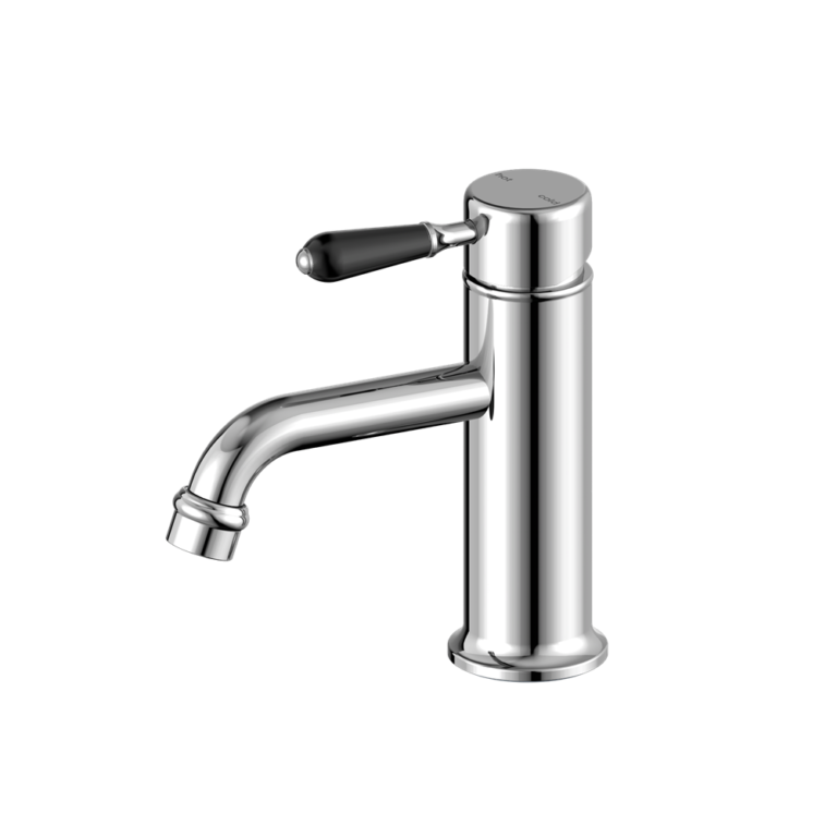 Nero York Straight Basin Mixer with Black Porcelain Lever Chrome