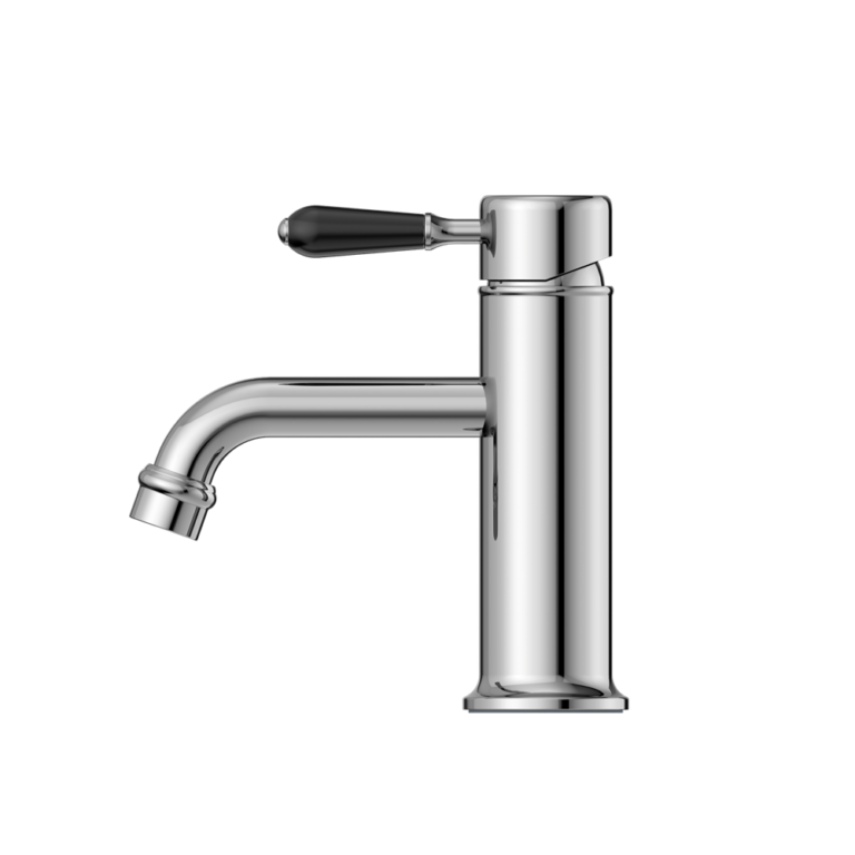 Nero York Straight Basin Mixer with Black Porcelain Lever Chrome