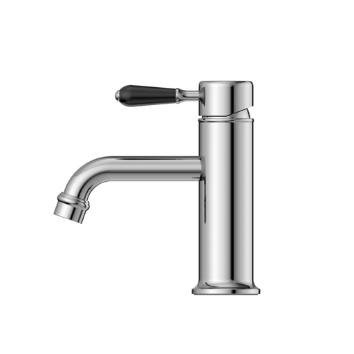 Nero York Straight Basin Mixer with Black Porcelain Lever Chrome