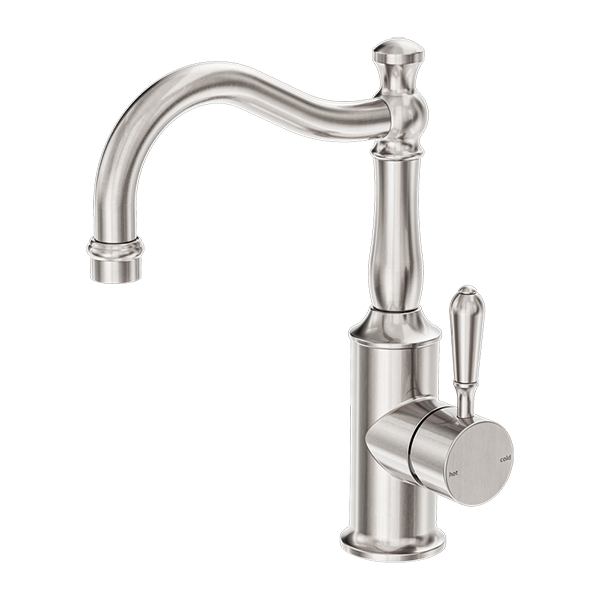 Nero York Basin Mixer Hook Spout with Metal Lever