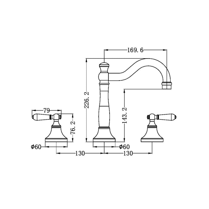 Nero York Basin Set with Black Porcelain Lever Chrome