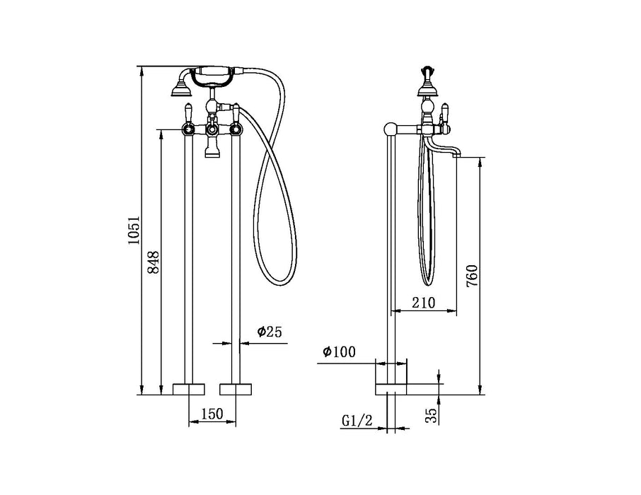 Nero York Freestanding Bath Set with Metal Hand Shower