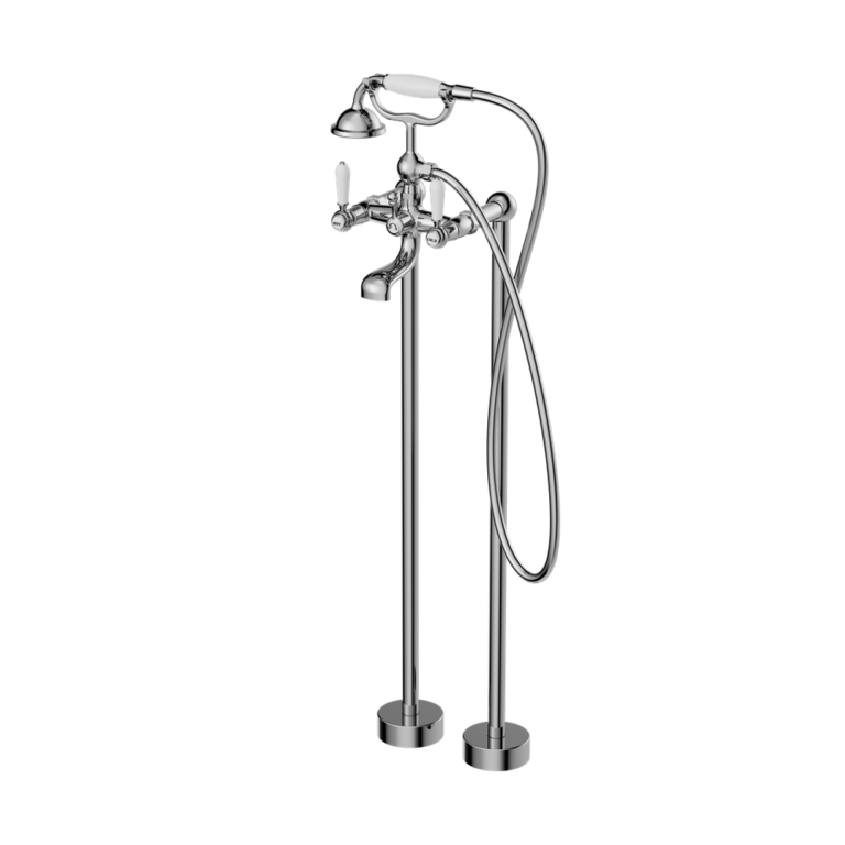 Nero York Freestanding Bath Set with White Porcelain Hand Shower