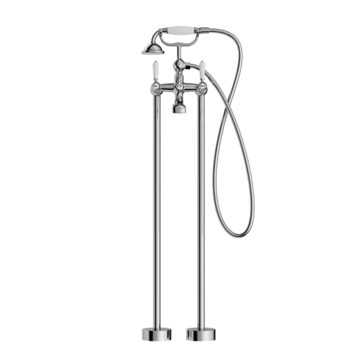 Nero York Freestanding Bath Set with White Porcelain Hand Shower