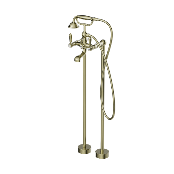 Nero York Freestanding Bath Set with White Porcelain Hand Shower