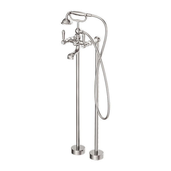 Nero York Freestanding Bath Set with White Porcelain Hand Shower