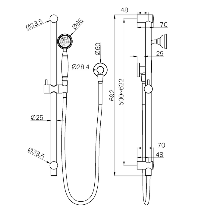 Nero York Shower Rail with White Porcelain Hand Shower