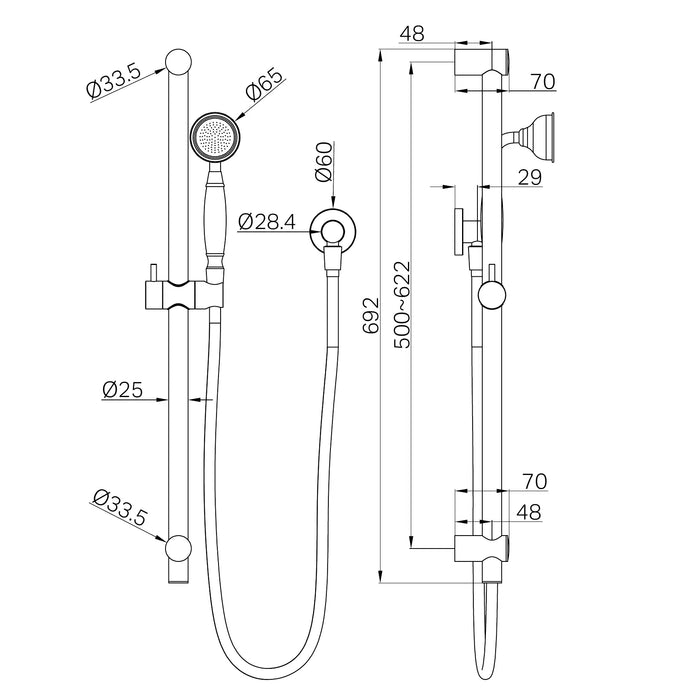 Nero York Shower Rail With Metal Hand Shower
