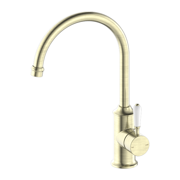 Nero York Kitchen Mixer Gooseneck Spout with White Porcelain Lever