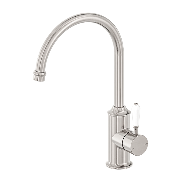 Nero York Kitchen Mixer Gooseneck Spout with White Porcelain Lever