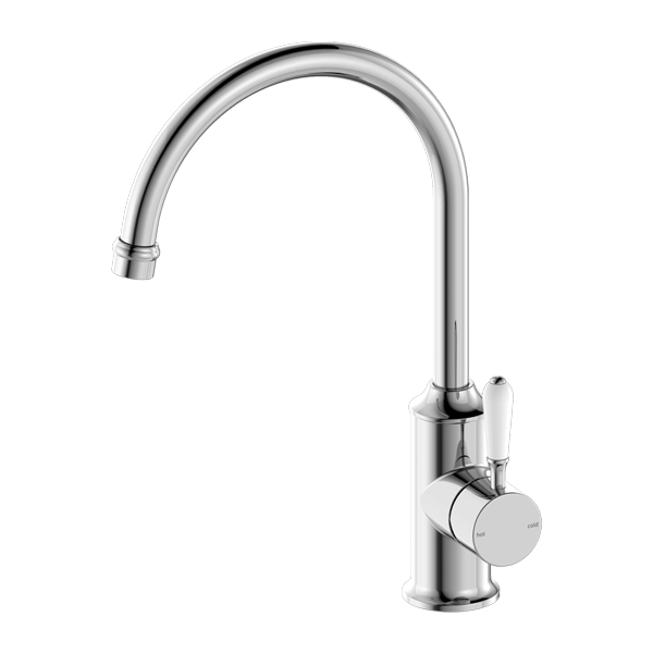 Nero York Kitchen Mixer Gooseneck Spout with White Porcelain Lever