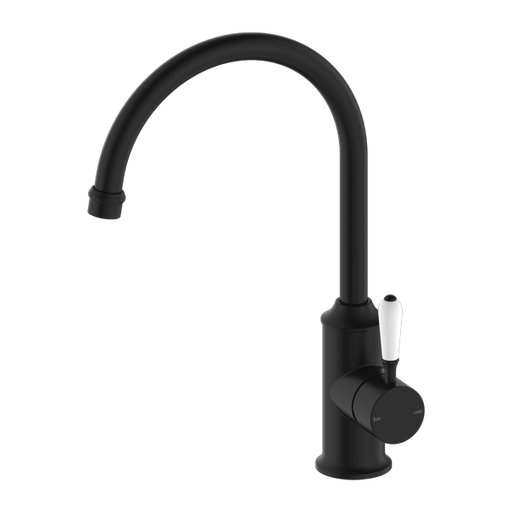 Nero York Kitchen Mixer Gooseneck Spout with White Porcelain Lever