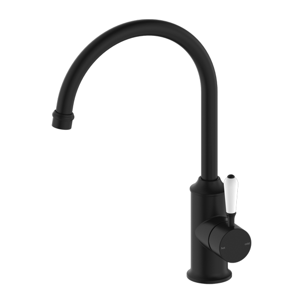 Nero York Kitchen Mixer Gooseneck Spout with White Porcelain Lever