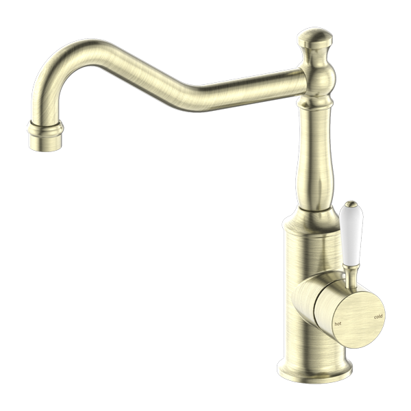 Nero York Kitchen Mixer Hook Spout with White Porcelain Lever