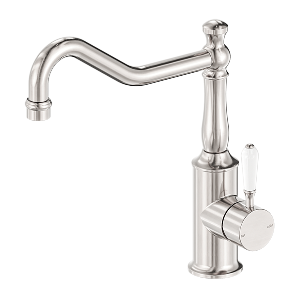 Nero York Kitchen Mixer Hook Spout with White Porcelain Lever