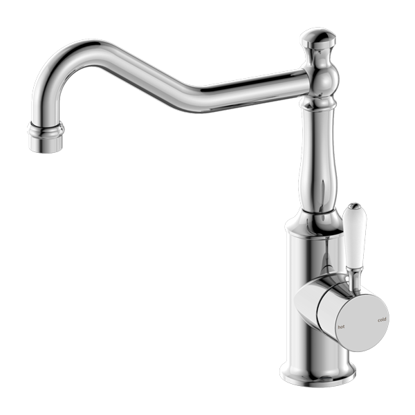 Nero York Kitchen Mixer Hook Spout with White Porcelain Lever