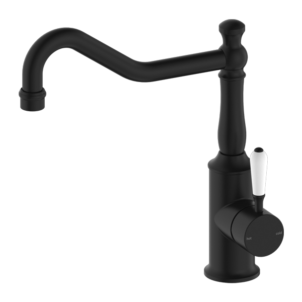 Nero York Kitchen Mixer Hook Spout with White Porcelain Lever
