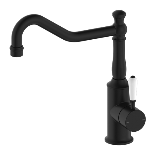 Nero York Kitchen Mixer Hook Spout with White Porcelain Lever