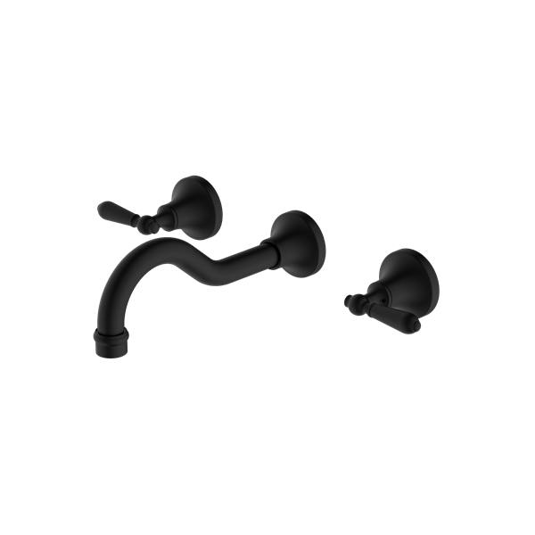 Nero York Wall Basin Set with Metal Lever