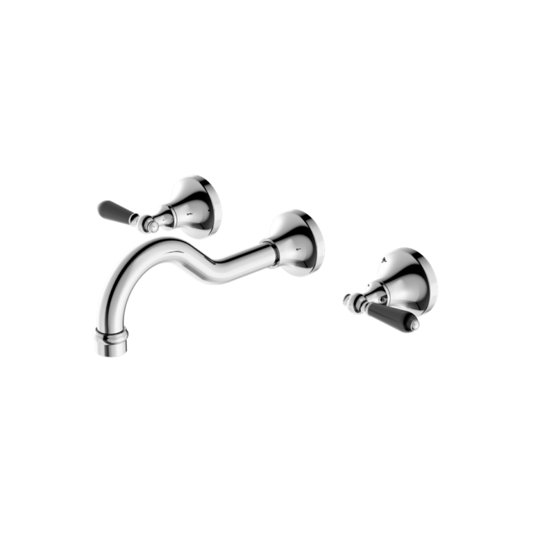Nero York Wall Basin Set with Black Porcelain Lever Chrome