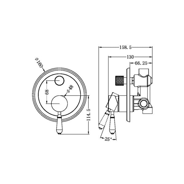 Nero York Shower Mixer with Divertor with Metal Lever
