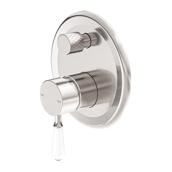 Nero York Shower Mixer with Divertor with White Porcelain Lever
