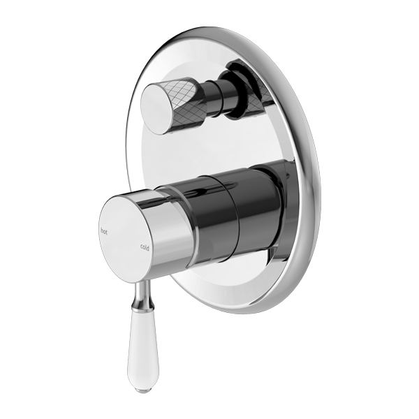 Nero York Shower Mixer with Divertor with White Porcelain Lever