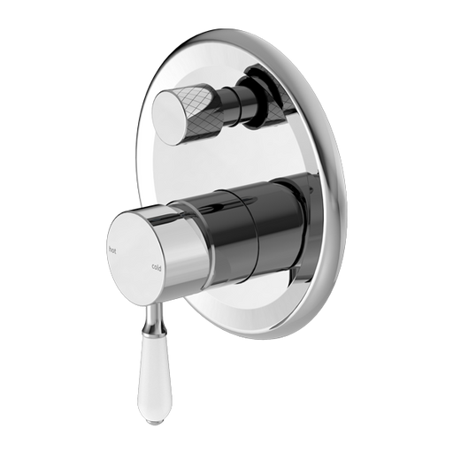 Nero York Shower Mixer with Divertor with White Porcelain Lever