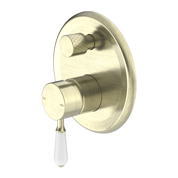 Nero York Shower Mixer with Divertor with White Porcelain Lever