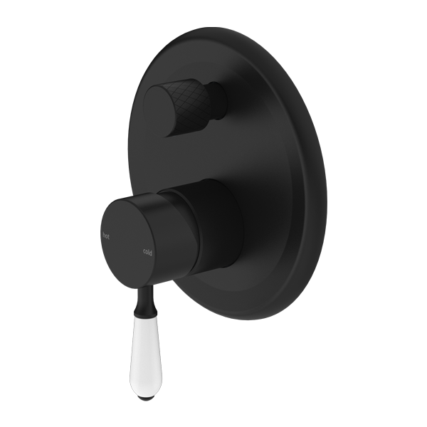 Nero York Shower Mixer with Divertor with White Porcelain Lever