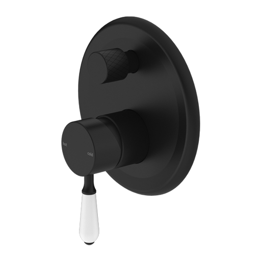 Nero York Shower Mixer with Divertor with White Porcelain Lever