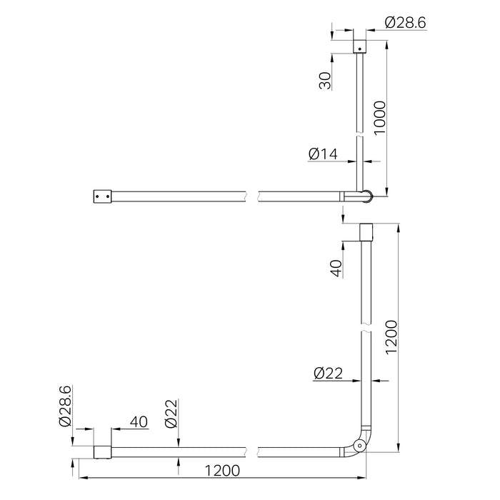 Nero Mecca Care Curtain Rail 1200x1200mm 90 Degree
