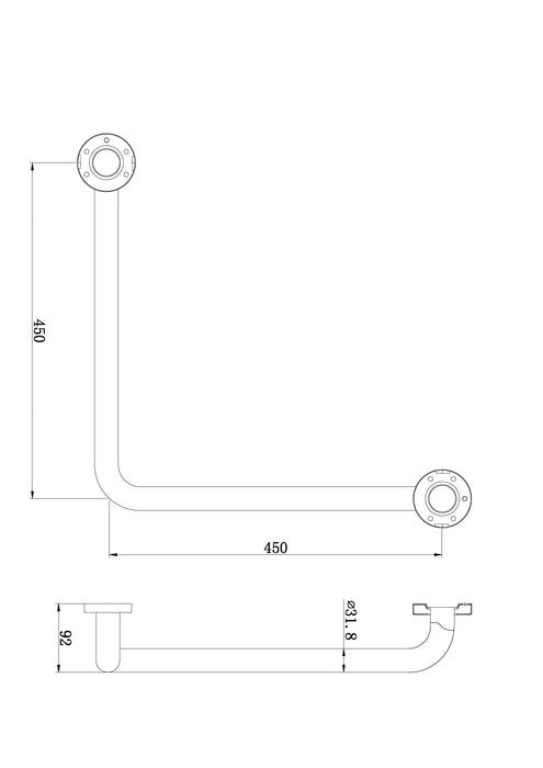 Nero Classic Care SS304 450X450 Right Angle Grab Bar (Concealed Fixing)