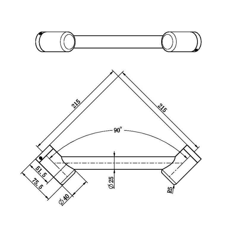 Nero Mecca Care 25mm Footrest Corner Grab Rail 215mm