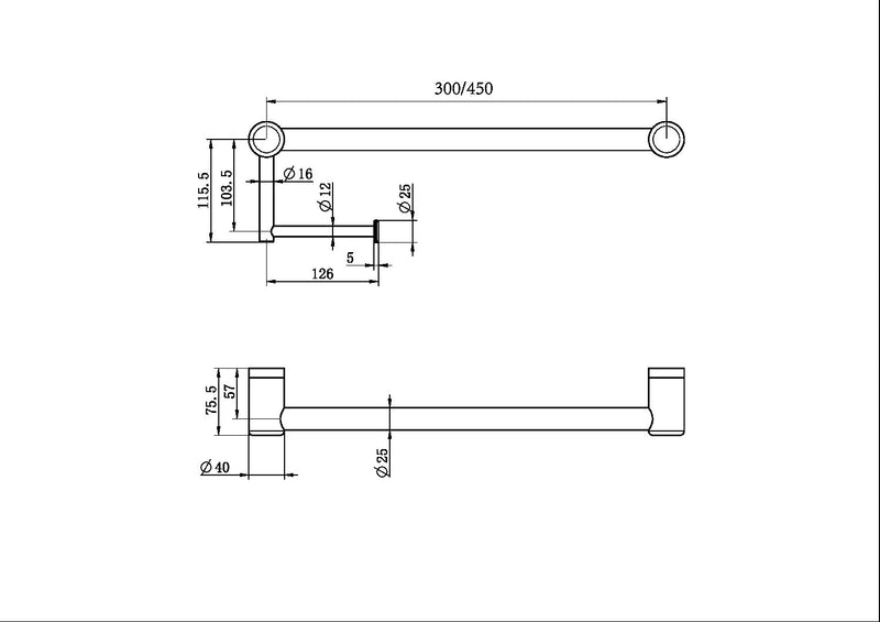Nero Mecca Care 25mm Toilet Roll Rail