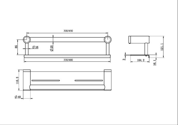 Nero Mecca Care 25mm Grab Rail with Shelf