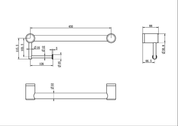 Nero Mecca Care 32mm Grab Rail with Toilet Roll Holder 450mm