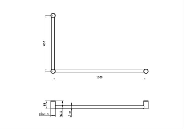 Nero Mecca Care 32mm DDA Accessible Toilet Grab Rail Set 90 Degree 600X1000mm