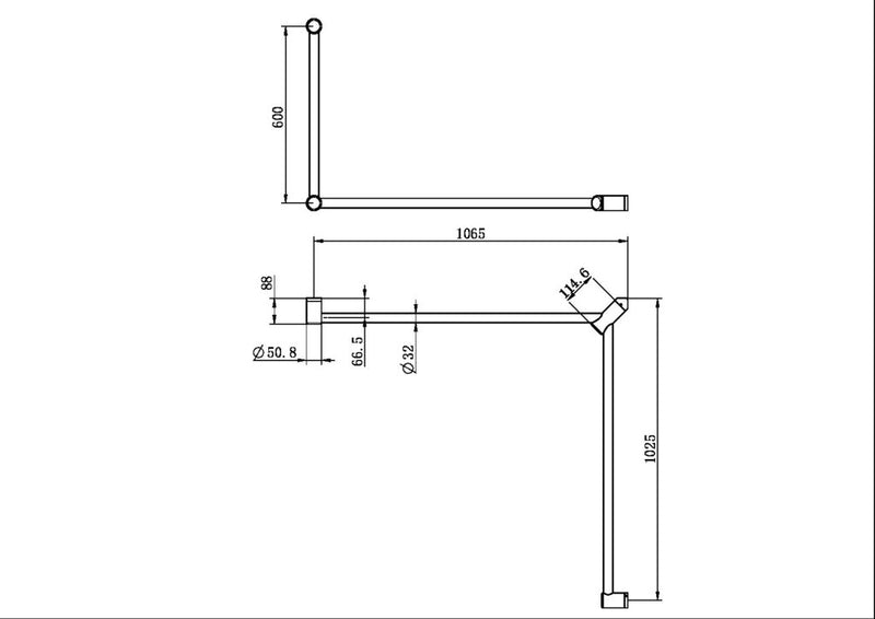 Nero Mecca Care 32mm DDA Accessible Toilet Grab Rail Set 90 Degree Continuous 600X1065X1025mm