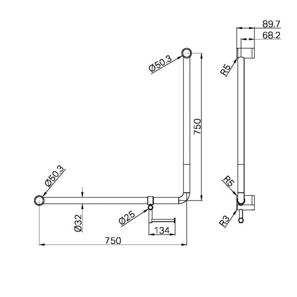 Nero Mecca Care 32mm 90 Degree NZ4121 Accessible Toilet Grab Rail 750X750mm With Toilet Roll Holder