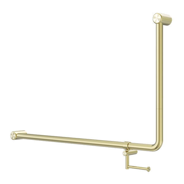 Nero Mecca Care 32mm DDA Accessible Toilet 90 Degree Bent Tube Grab Rail 600X1000mm With Toilet Roll Holder