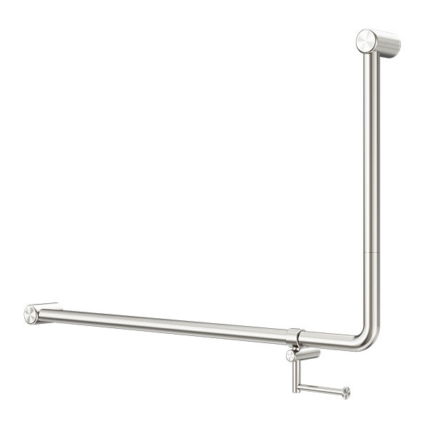 Nero Mecca Care 32mm DDA Accessible Toilet 90 Degree Bent Tube Grab Rail 600X1000mm With Toilet Roll Holder