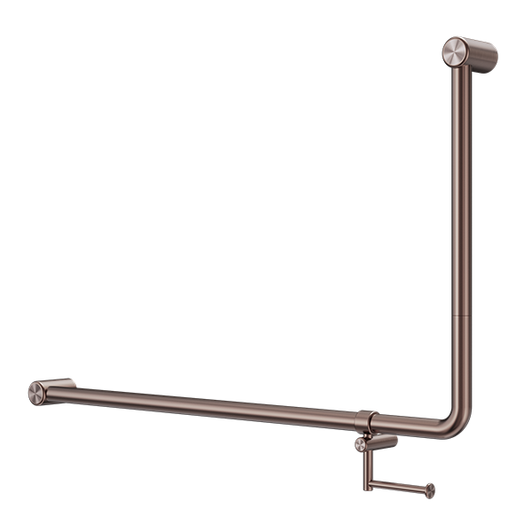 Nero Mecca Care 32mm DDA Accessible Toilet 90 Degree Bent Tube Grab Rail 600X1000mm With Toilet Roll Holder