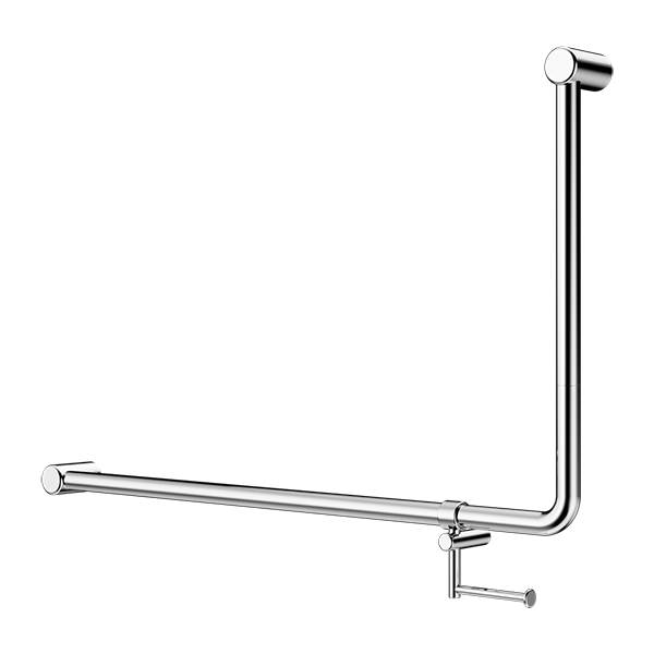 Nero Mecca Care 32mm DDA Accessible Toilet 90 Degree Bent Tube Grab Rail 600X1000mm With Toilet Roll Holder