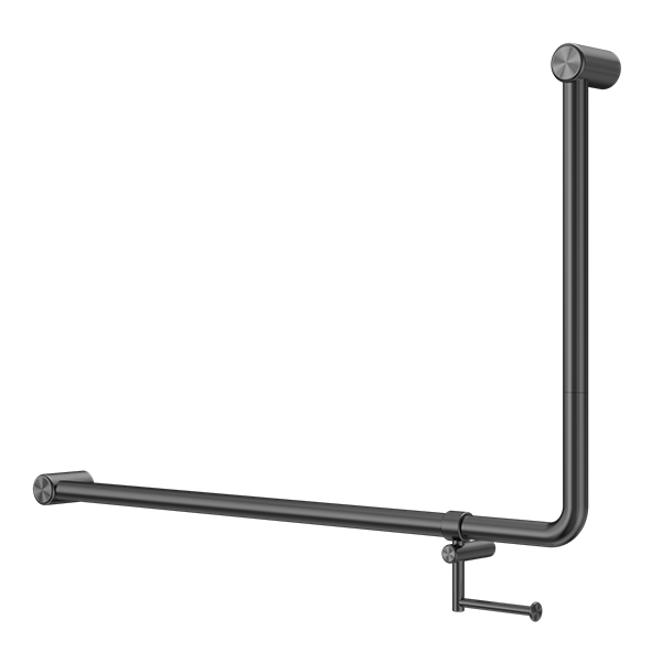 Nero Mecca Care 32mm DDA Accessible Toilet 90 Degree Bent Tube Grab Rail 600X1000mm With Toilet Roll Holder
